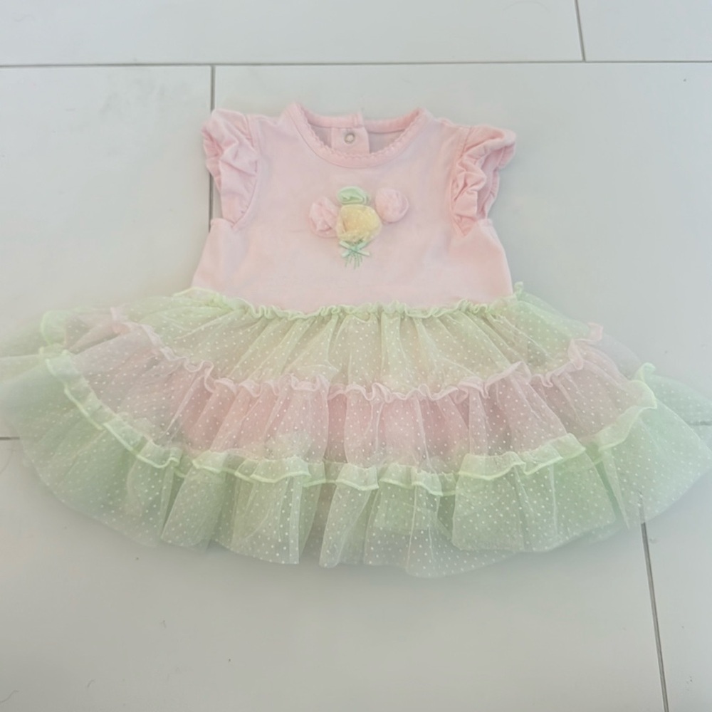 Little me dress pink green 6m
